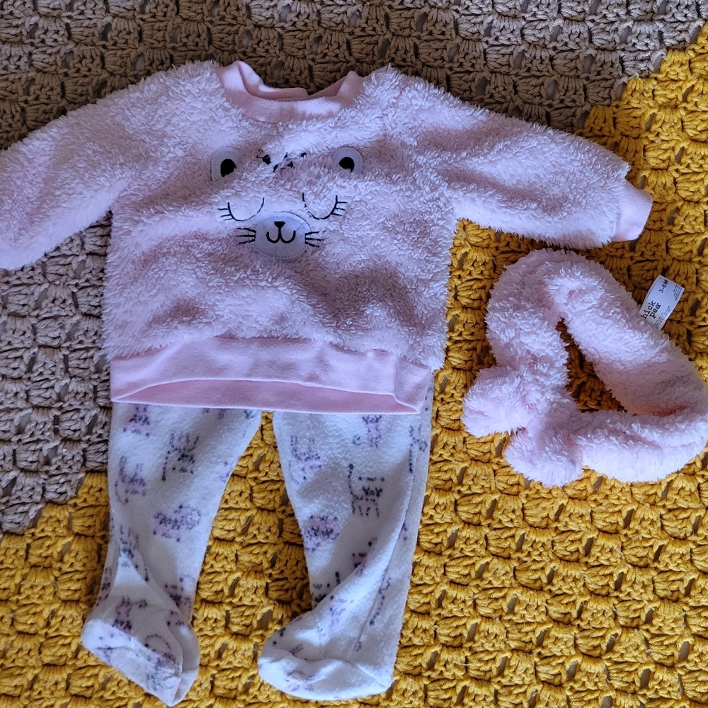 Pink Fuzzy Cat Sweater and Pant Set
